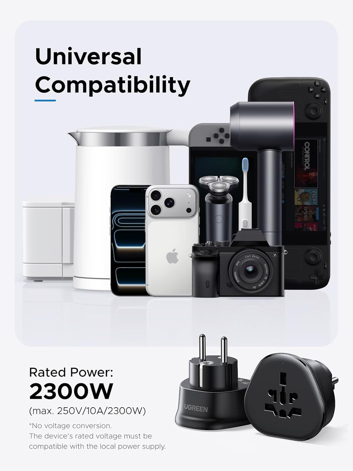 UGREEN 200+ Countries 1 Pack European Plug Travel Adapter, US/UK/CA/MX/AU/JP/CN/NZ/PH to EU (Type F), International