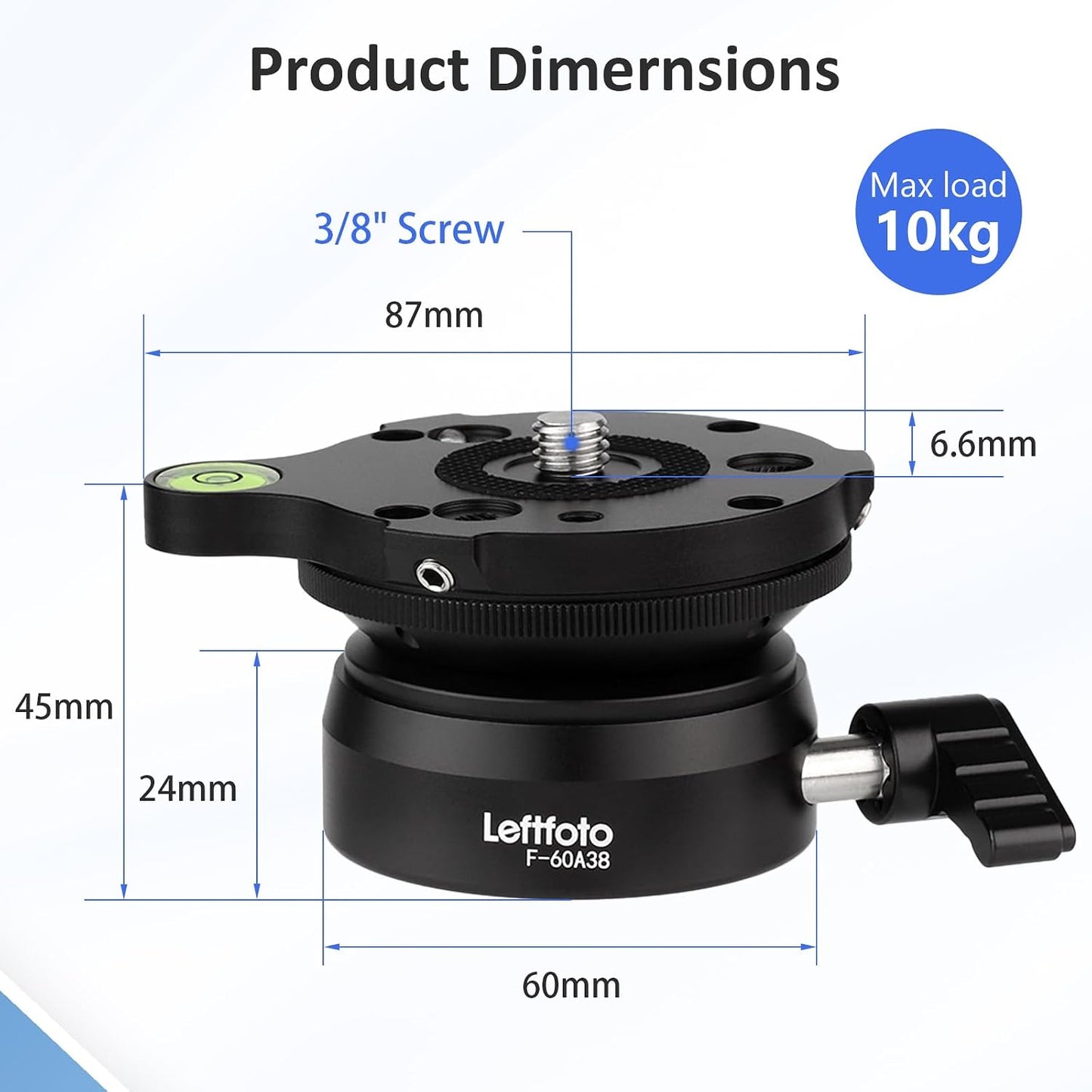 Leftfoto 360 15 10kg/22lbs Precision Tripod Leveling Base Plate Half Ball Leveler with Rotation and +/- Tilt Compatible