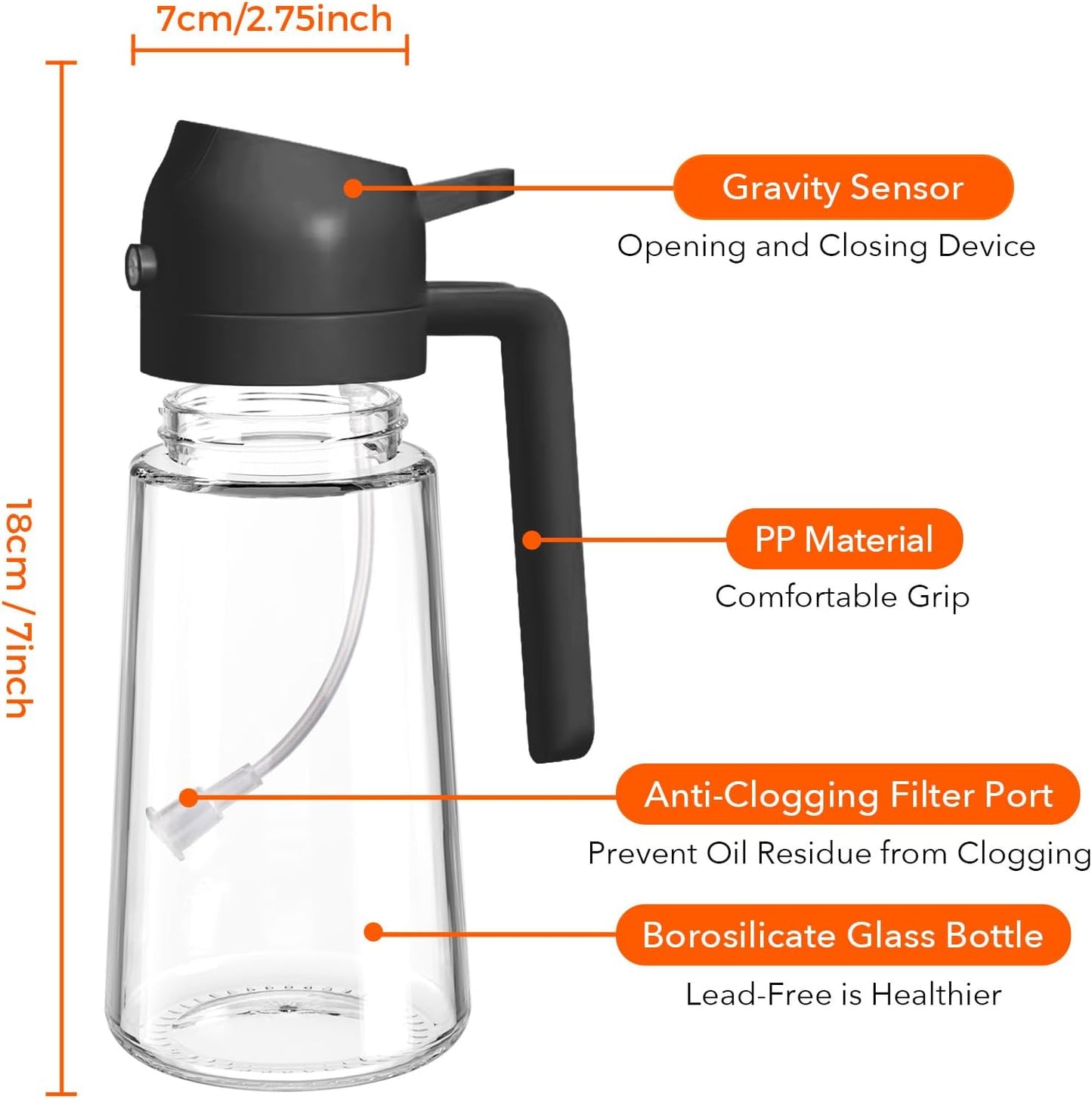 YARRAMATE Glass Olive Oil Sprayer - 16oz Premium Food Grade Dispenser for Cooking & BBQ (Black)