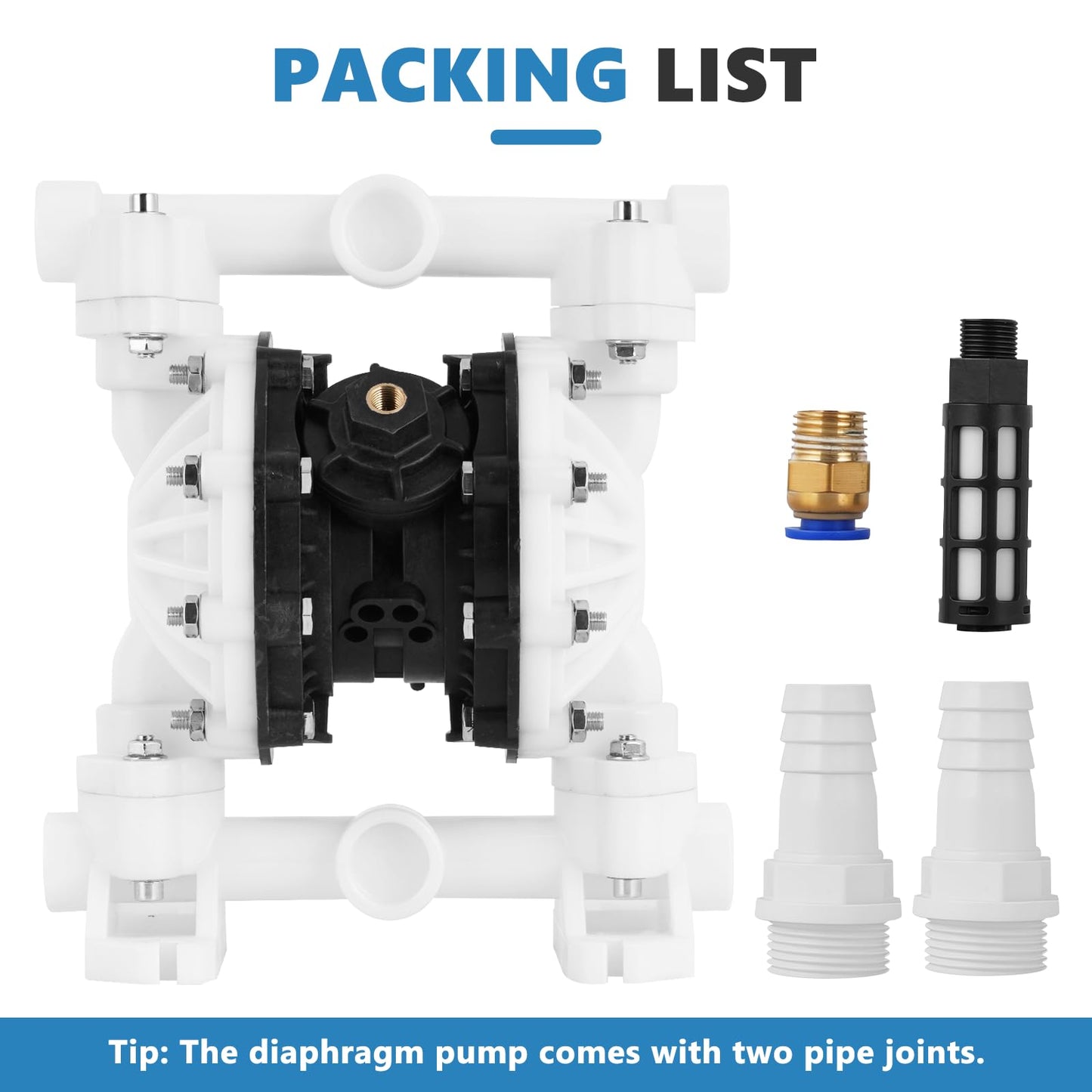MXBAOHENG 15GPM Air Operated Double PTFE Diaphragm Pump, 100PSI Air Driven Diaphragm Pump, 898GPH Polypropylene Pneumatic Dual Diaphram Pump, for Waste Oil, Chemicals (56.67L/min)