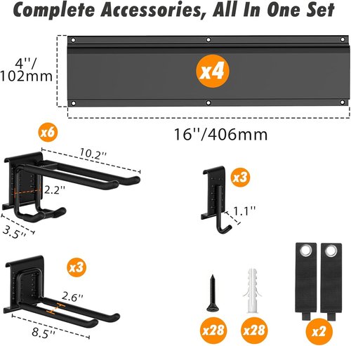 Housolution Heavy Duty Garage Wall Organizer - 64-Inch Tool Storage System with 12 Adjustable Hooks