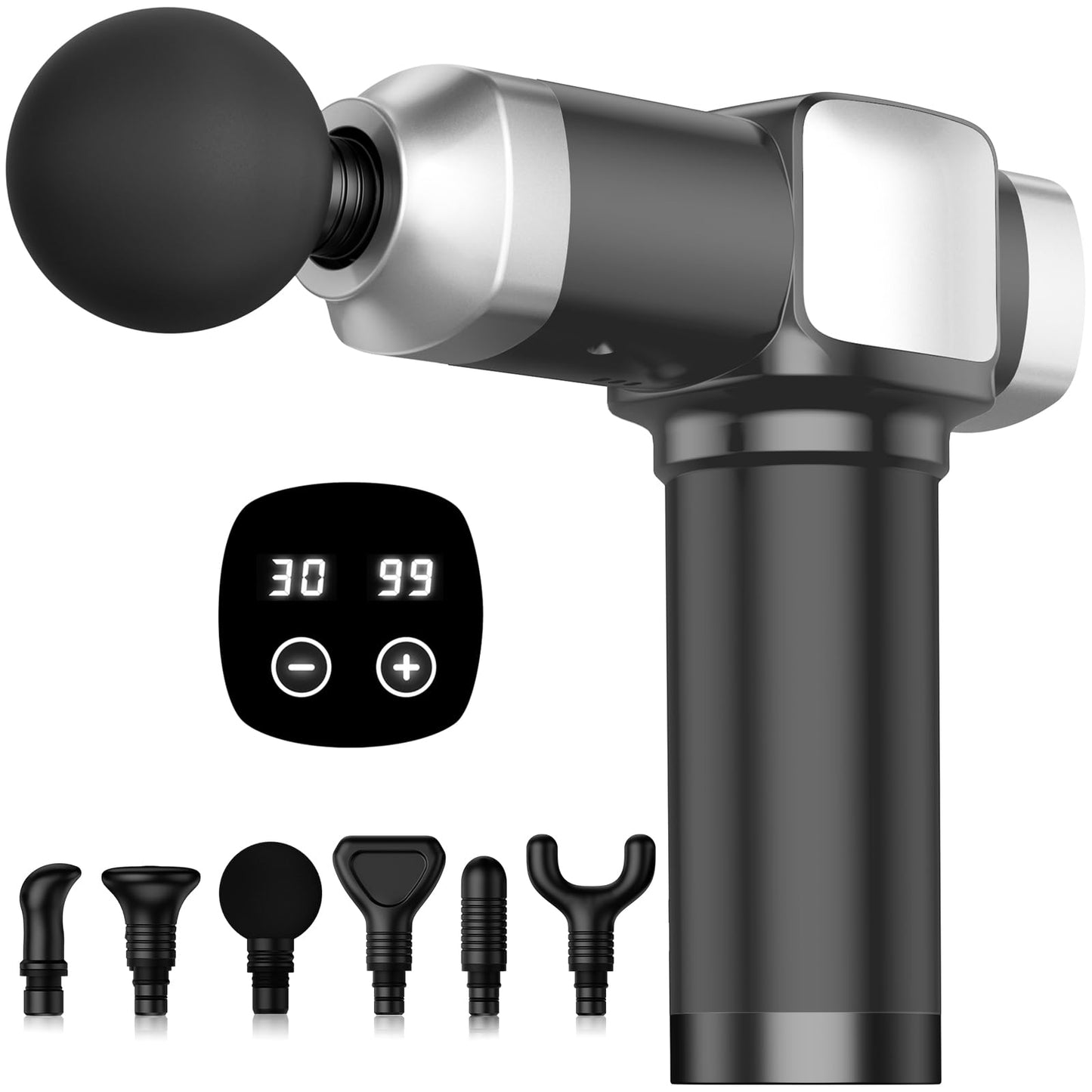 CAMEFER Massage Gun for Deep Tissue Pain Relief, Electric Handheld Percussion Muscle Massager for Back, Neck and Shoulders, 30 Speeds 6 Heads, Portable Massager Gift for Men Women and Athletes