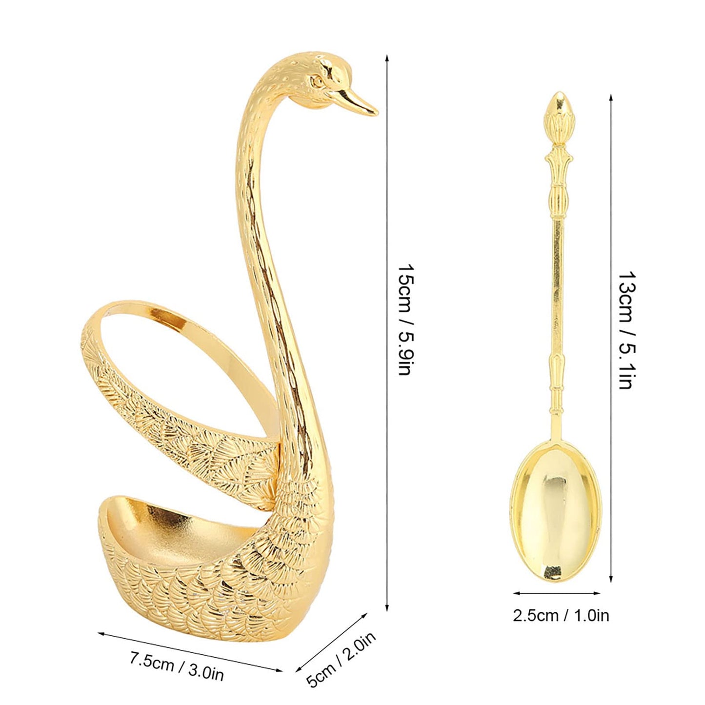 Gold Coffee Spoon for Coffee Bar, 6pcs 5in Long Coffee Stir Spoon Crown Handle Dessert Spoons Tea Spoons Espresso Spoons with Decorative Swan Base Holder (Gold)