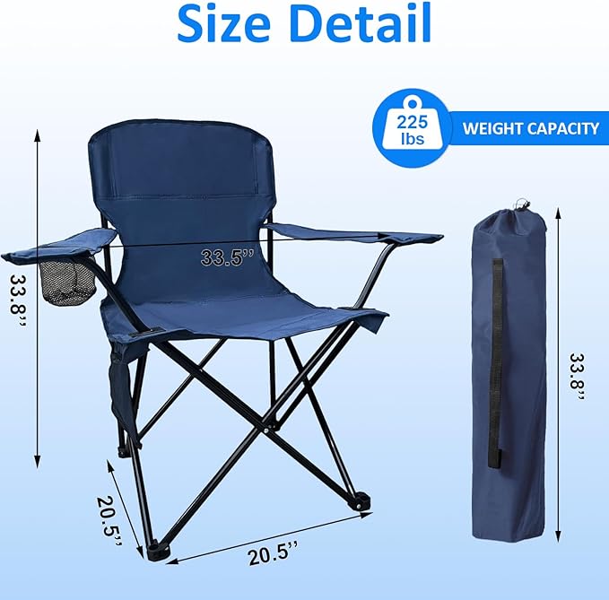 Folding Camping Chair, 225lb Capacity, Includes Cup Holder & Side Storage Bag, 5.5lbs Portable for Beach, Camping, Sport,Cyan