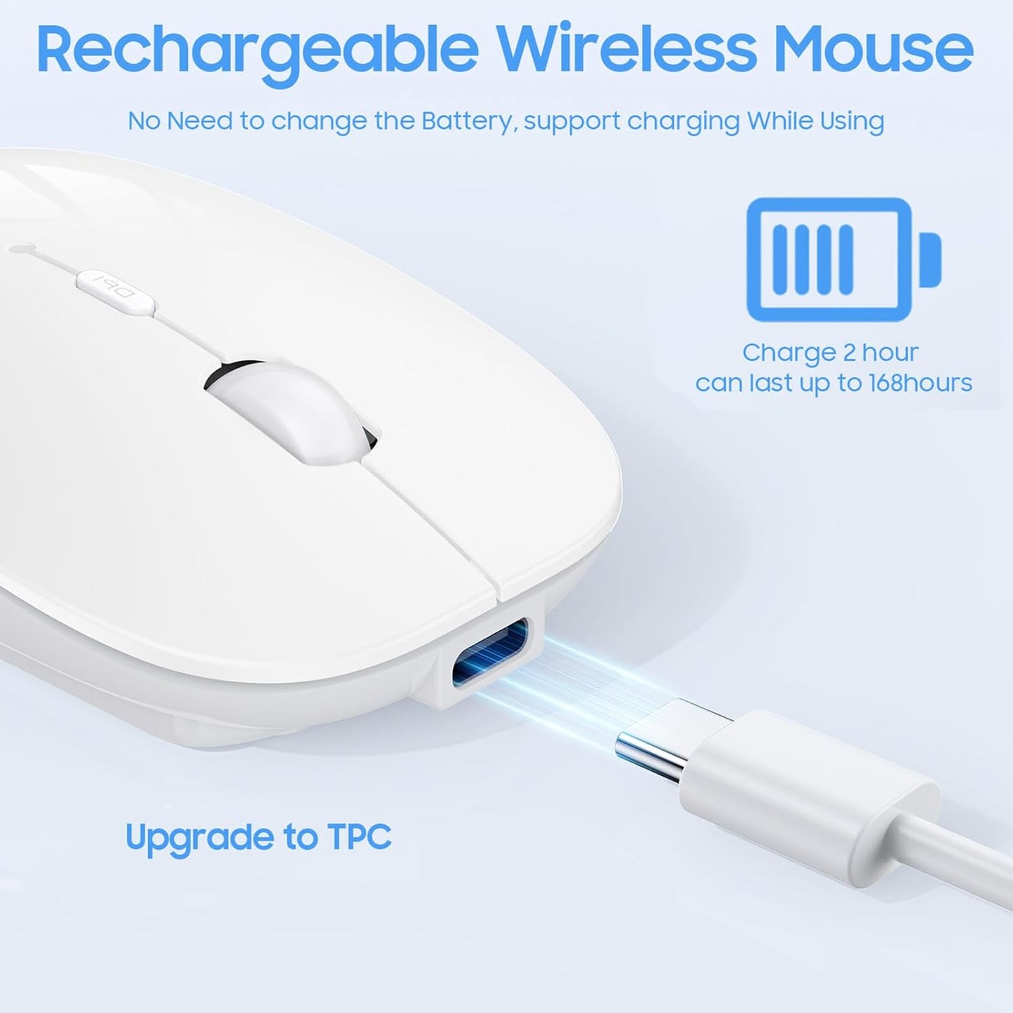 SUNGI Mode(Bluetooth5.2+USB),Silent Bluetooth Wireless Mouse Dual Rechargeable mice with USB-C to USB Adapter