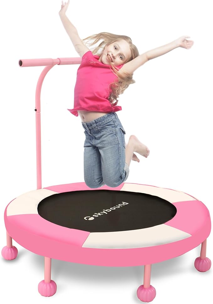 SkyBound 36 Inch Indoor Trampoline for Kids - Kids Trampoline Indoor with Handle - Toddler Trampoline with Upgraded 2.0mm Steel Pipe and Handlebar - Mini Indoor Trampoline for Kids Age 3 and Above