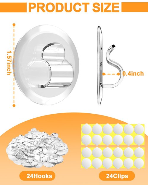 ispneay Light Clips for Outside String Lights: 24 Pack Adhesive Hooks for Outdoor String Lights - Outdoor Light Clips for Patio Balcony Fence - Rope Led Light Strip Christmas Decor Hooks
