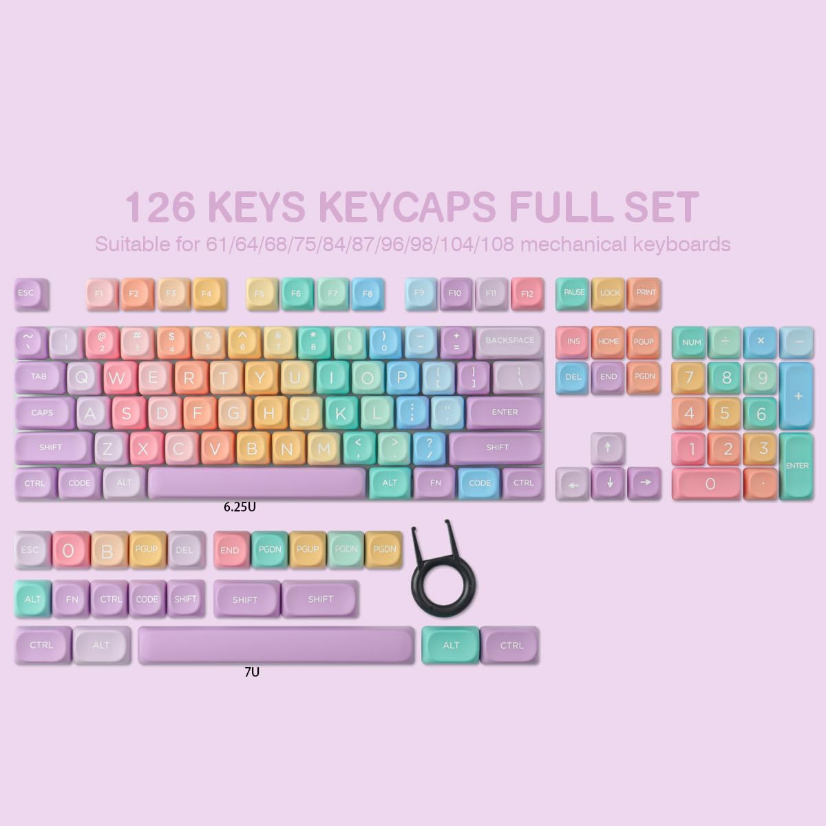Tsungup 126 Set MOA Profile Keycaps,PBT Cute Rainbow Candy Keycaps Keys Dye-Sublimation Custom Keycap with Keycap