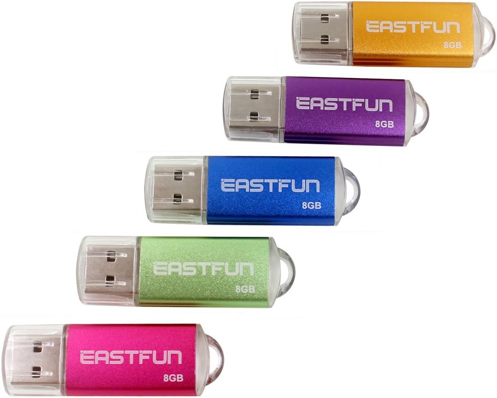EASTFUN 5Pcs 8GB 2.0 USB Flash Drive USB Flash Memory Stick Thumb Stick Pen(Five Mixed Colors: Blue Purple Rose Green