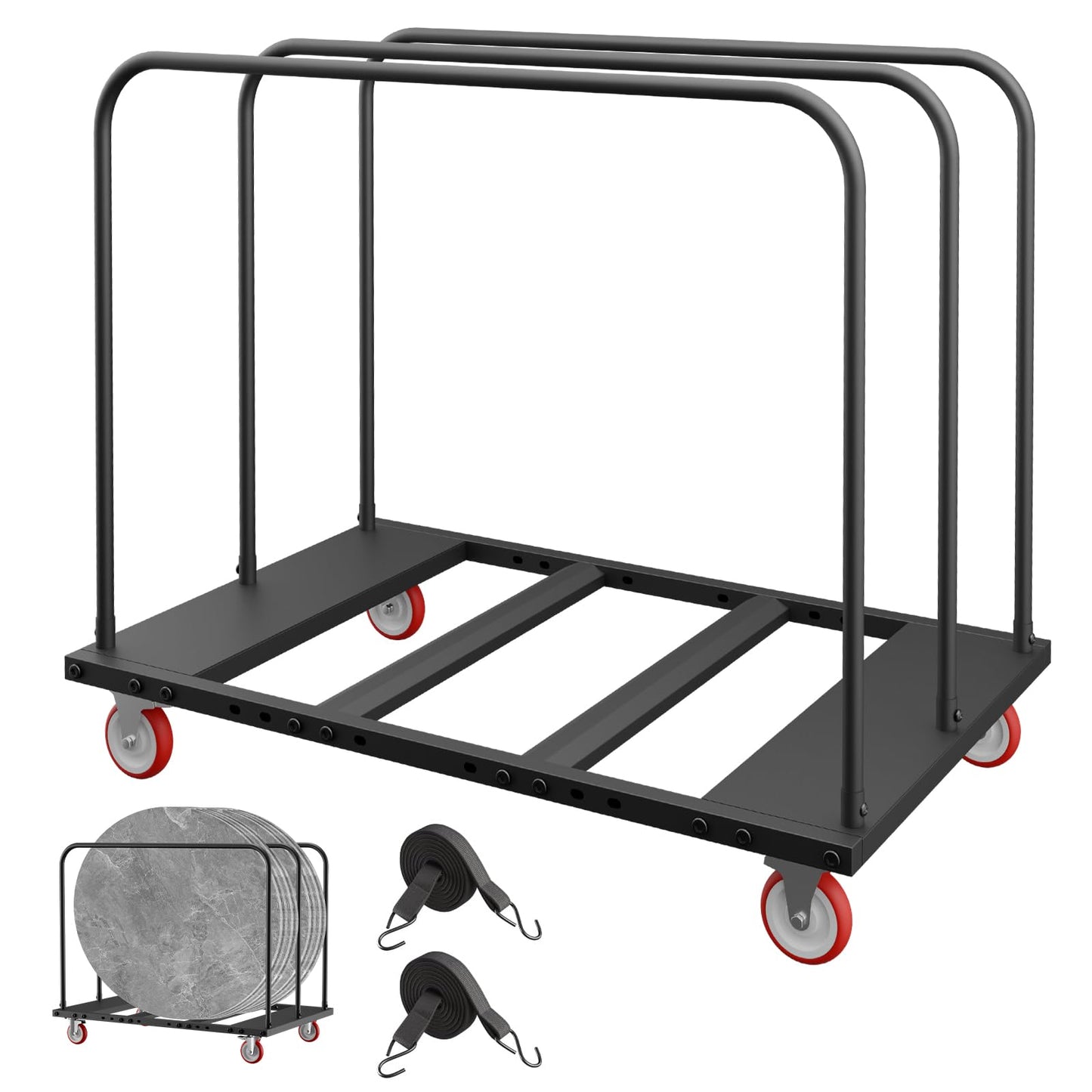 Heavy Duty Table Dolly w/ 5" PU Swivel Wheels | Drywall Dolly Cart w/ 1800 LBS & 10 Table Capacity | Folding Table Cart for Party Events, Hotel, Factory, Warehouse