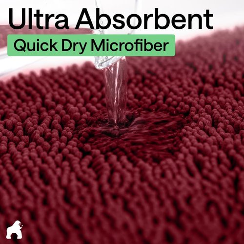 GORILLA GRIP Bath Rug Mat - Soft Absorbent Chenille | Quick Dry Microfiber, 48x24, Burgundy