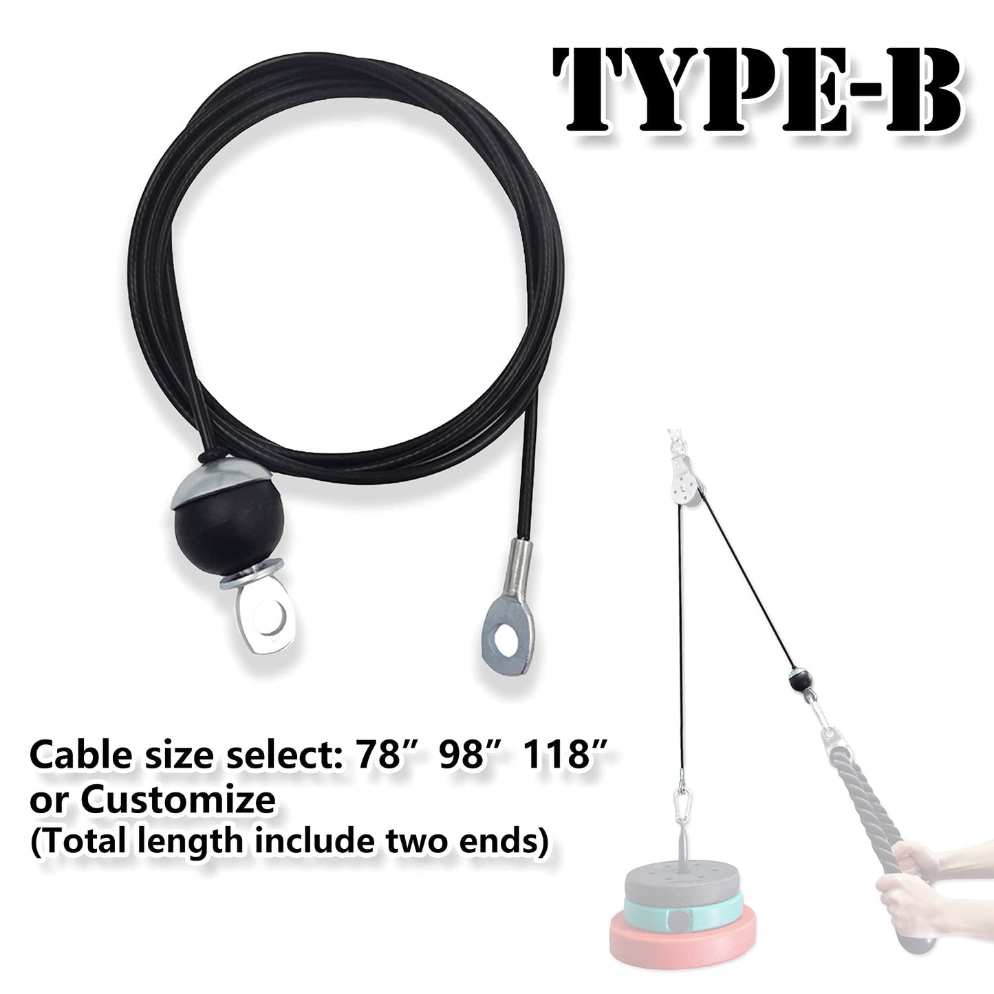 J Bryant Fitness Gym Replacement Cable Fitness Pulley Cable Thick 0.2inch/5mm Heavy Duty Steel Wire Rope for Home Gym Cable Pulley Attachments Machine Accessories (Type-B, 98")