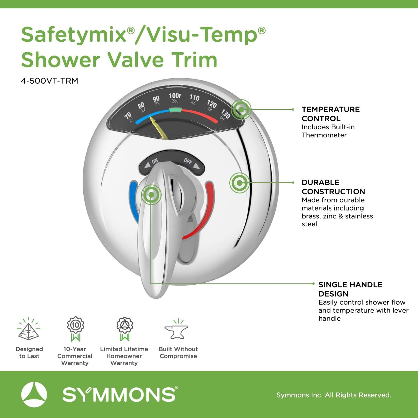 Symmons 4-500VT-TRM Visu-Temp Shower Valve Trim in Polished Chrome (Valve Not Included)