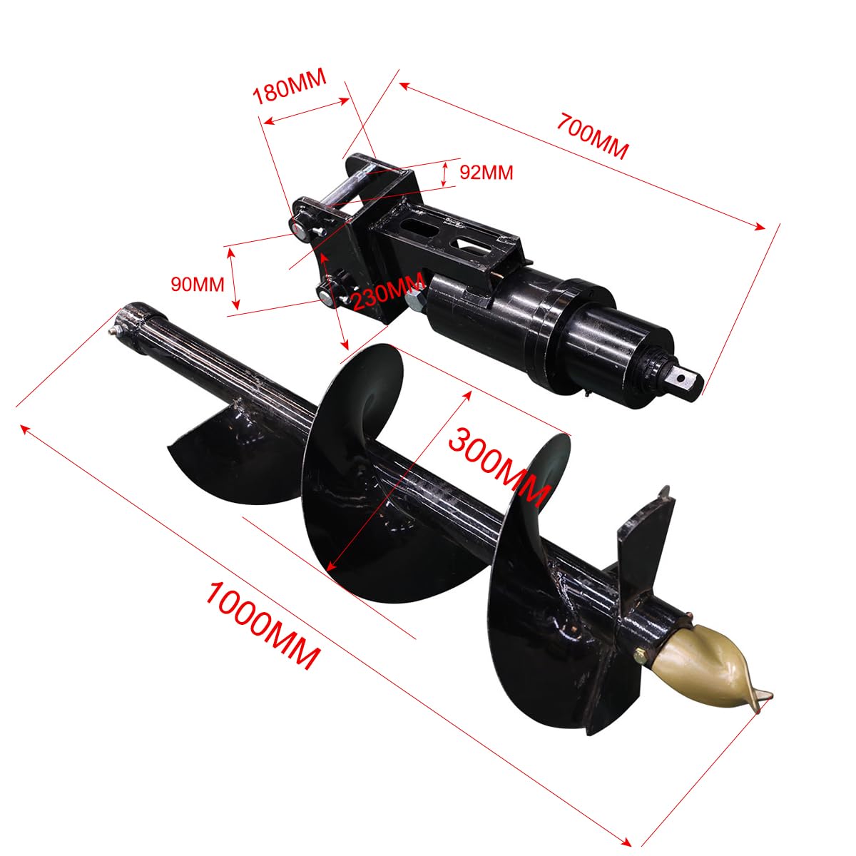 ATTACHXPRO Mini Excavator Auger Drill Attachment For 0.8 to 1.5 Tons Diameter 200mm with 2 Hydraulic Hoses,or Digging Holes, Drilling Pilesf Planting (200mm+300mm)