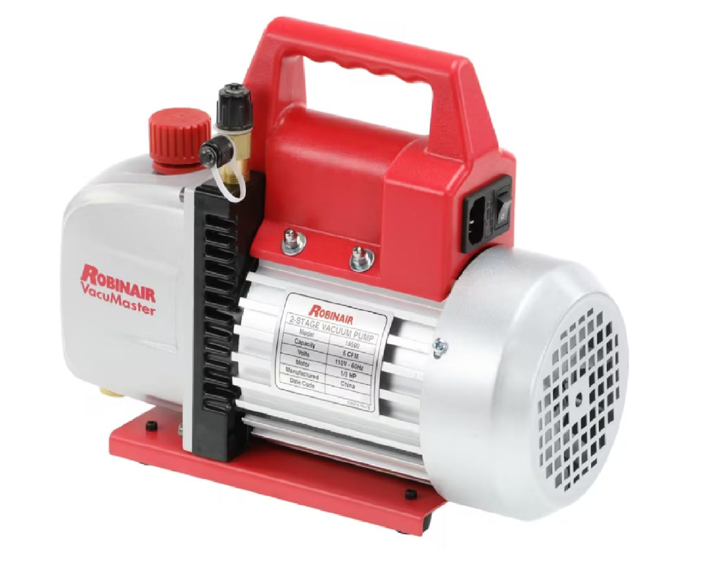 Robinair 15500 VacuMaster Economy Vacuum Pump for Air Conditioning and Refrigeration Service; 2-Stage Pump, 5 CFM Free Air Displacement, 1/3HP 115V/60HZ Motor, 35 Micron Rating