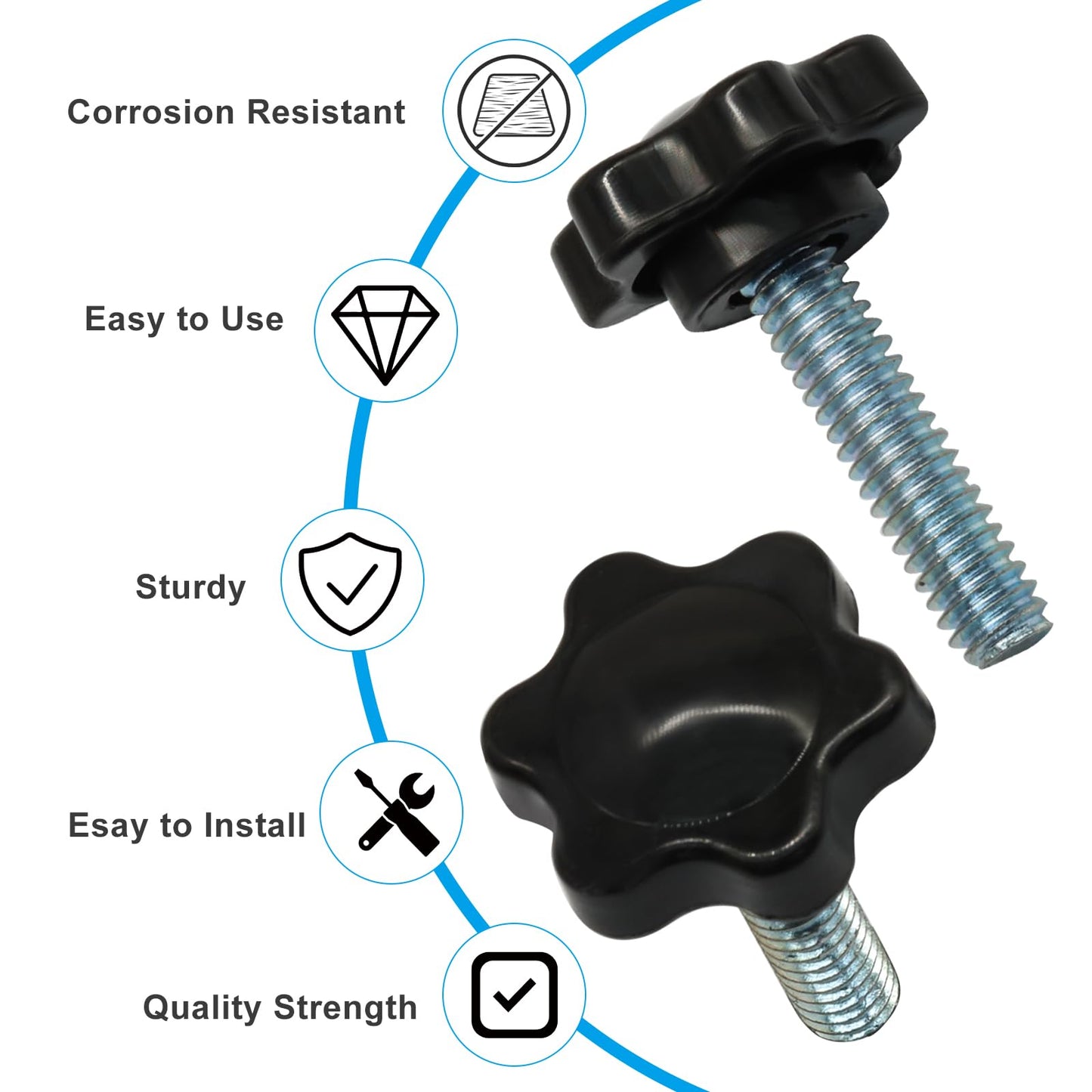 Waziaqoc 20 PCS 1/4-20 Inch Thread Knob, Plastic Star Shaped Nut, Jig Clamping Male Handle Tightening Screw Knobs for Replacing Umbrella Base, 1 Inch Length