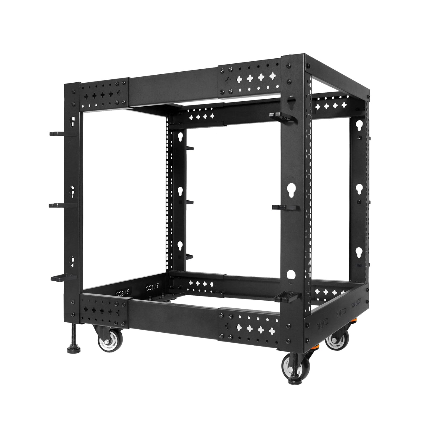 RIVECO 12U Server Rack Adjustable Depth Network 4 Post Cabinet Open Frame with Leveling Feet & Wheels Fully Rivets 1400 LBS