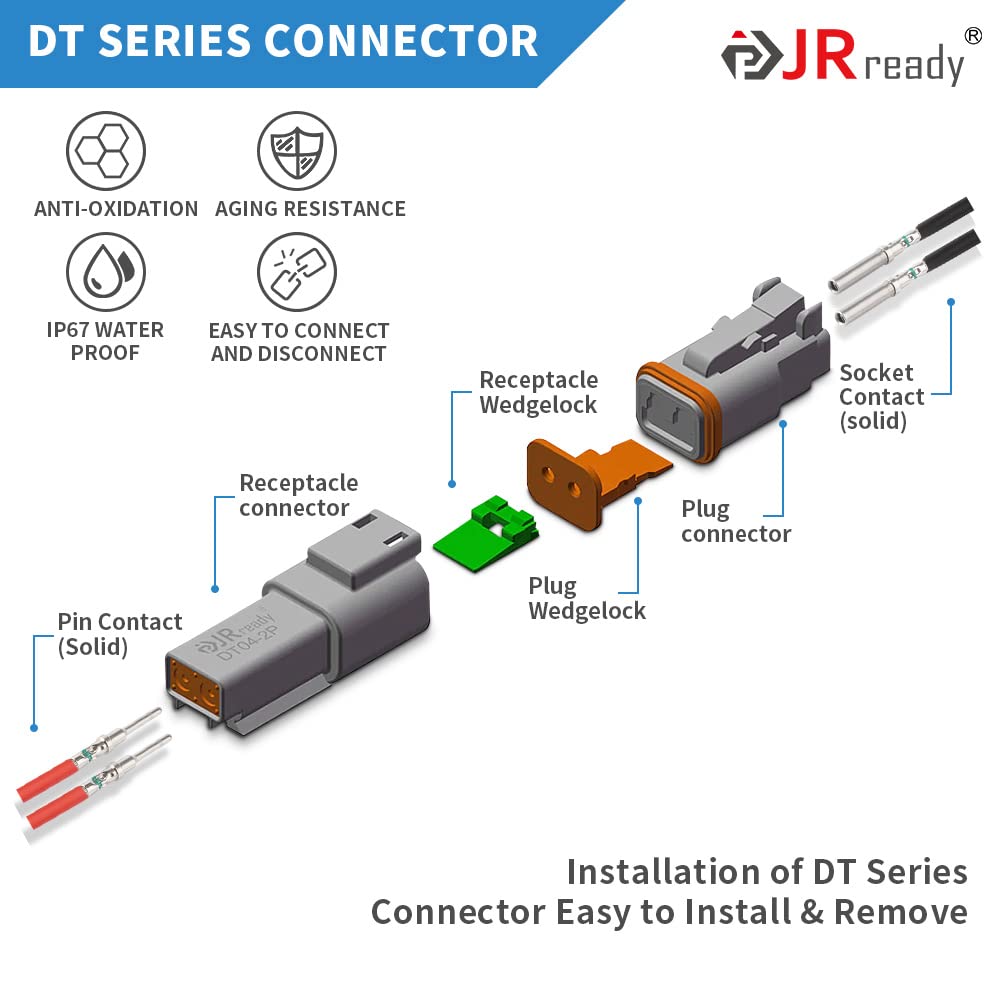 JRready ST6316 DT Deutsch Connector Kit, 2,3,4,6,8,12 Pin Connector, Deutsch Crimp Tool (ACT-LY-16DT), Size 16 Stamped Contacts, Deutsch pin Kit.