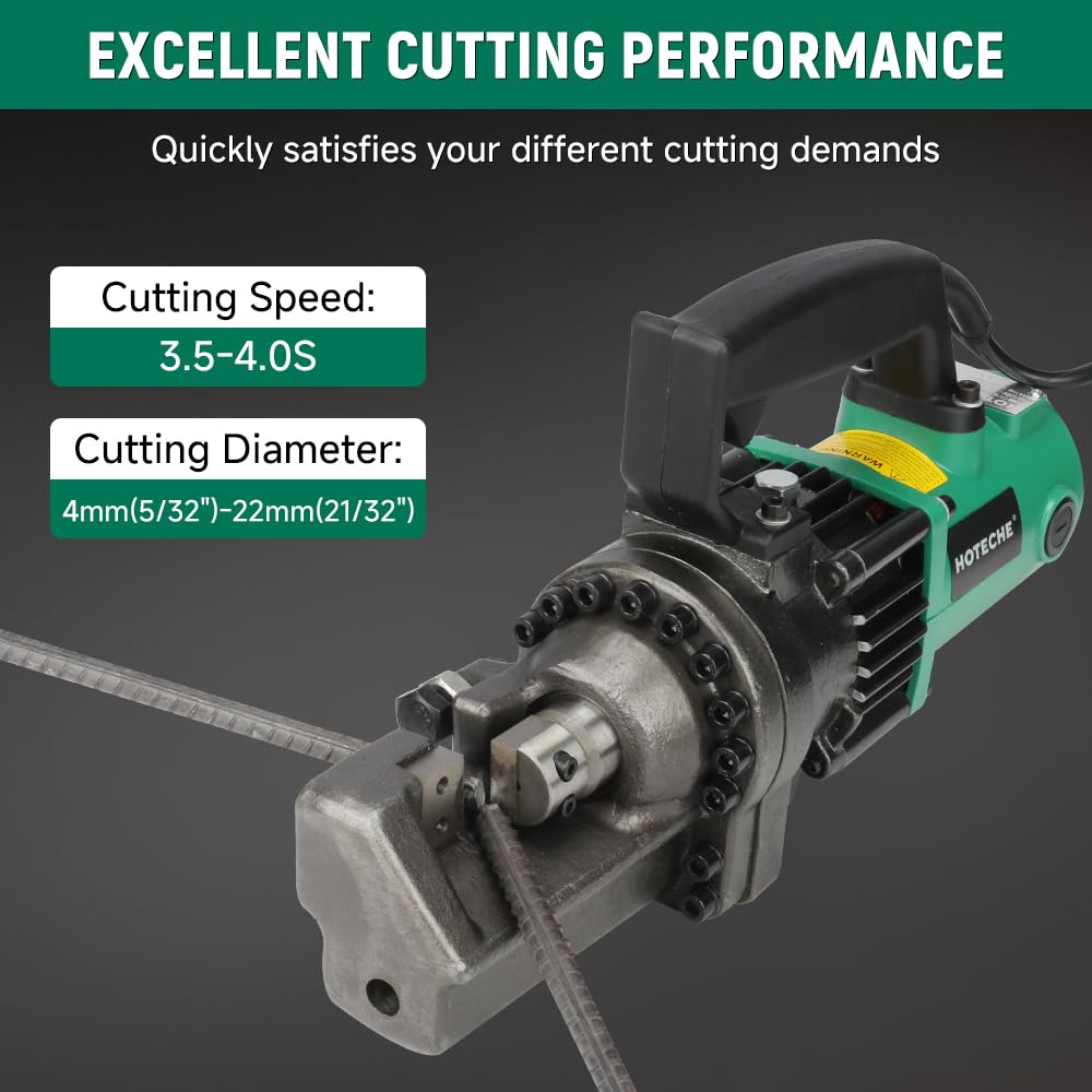 Hoteche 7/8-Inch Electric Hydraulic Rebar Cutter – 1350W Portable Steel Bar Cutting Machine, 20-Ton Pressure, 3.5s Fast Cut, 120V Corded Electric Rebar Cutting Tool for 4-22mm Steel Rods