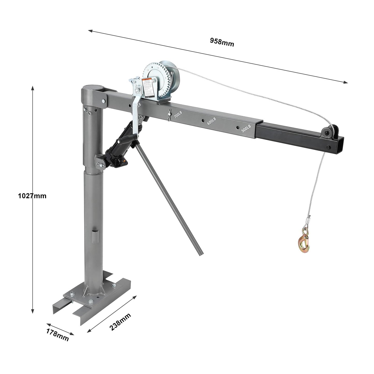 Pickup Truck Crane with Cable Winch, Truck Crane Hoist with 1000 lbs Capacity, Hydraulic Truck Crane with Four Capacity for 500 lbs/600 lbs/800 lbs/1000 lbs for Lifting Goods in Truck (Non-Electric)