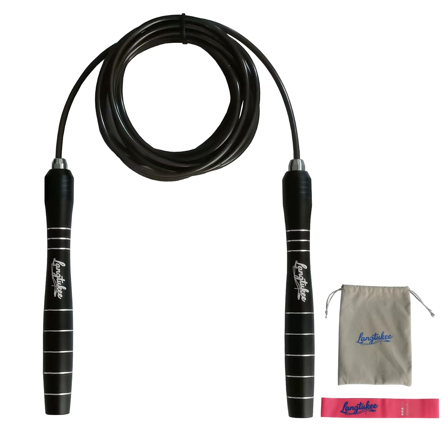 LANGETUKEE Speed Jump Rope - Professional Aluminum Alloy Skipping Rope with 360° Bearings - Adjustable 4mm Steel Cable for Double Unders, Boxing, MMA, HIIT & Cardio Training - Anti-Slip Grip