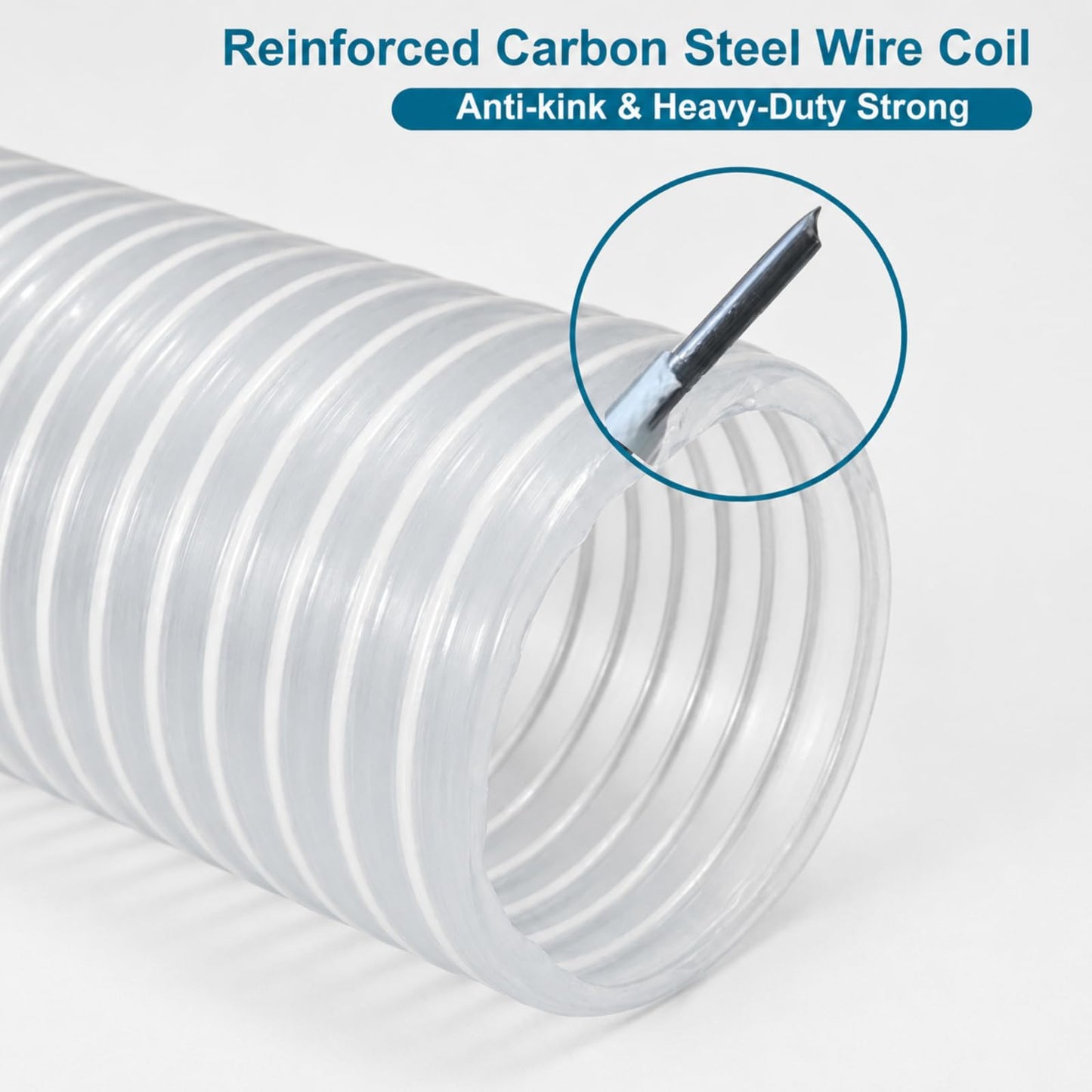 Qucship PVC Dust Collection Hose 4" x 10', Puncture-Resistant, Flexible Clear PVC Fume Hose with Carbon Steel Wire Coil for Dust Collection Systems