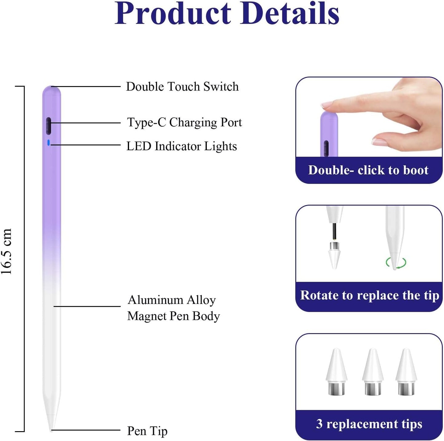 CMARS A9/A9+, Stylus Pen for Android/Samsung POM Tip Phone Pencil with Magnetic, Rechargeable Fine Point Tablet Pencil