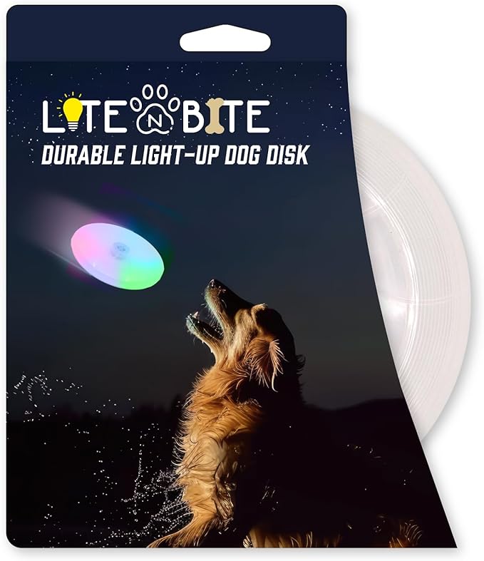 Lite N Bite LED Flying Disc - Light Up Dog Disk with Multi-Color LED, Batteries Included