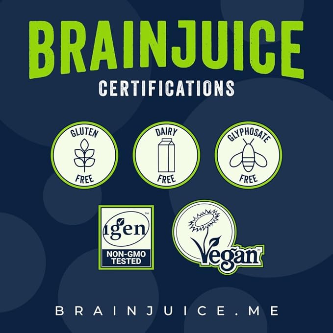BrainJuice Focus & Energy Drink Shots, Nootropics with Alpha GPC, B Vitamins & Organic Green Tea Caffeine, Supports Focus, Memory & Clarity, Non-GMO, Gluten Free, Classic, 2.5 fl oz, 12 Pack