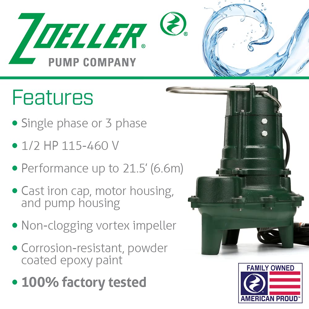 Zoeller 267-0006 M267-25 2-inch Sump Pump with 25 foot cord, 1/2 Horsepower