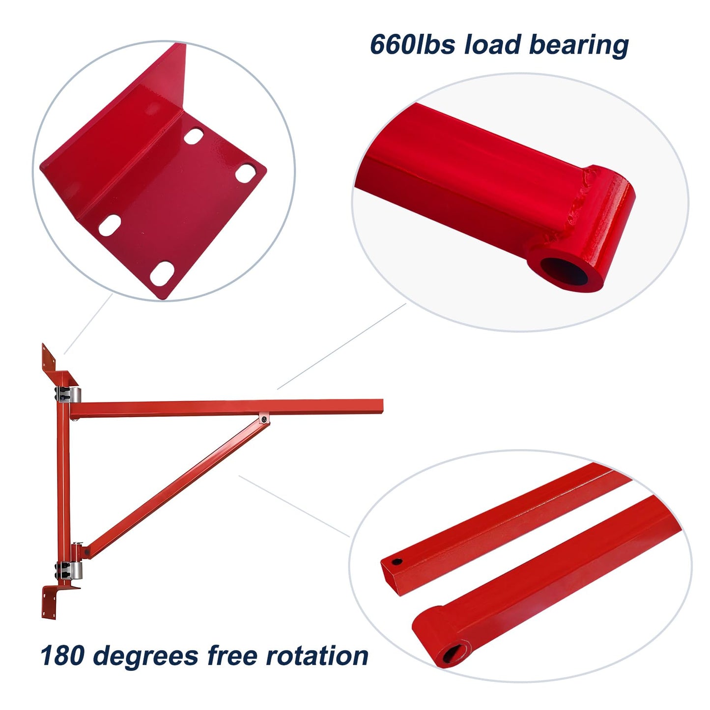 BIGalleons 660lb Wall Mount Jib Crane - Heavy Duty Steel Construction, 180° Rotation, 47" Reach, Professional Hoist Bracket for Workshop & Garage (Red)