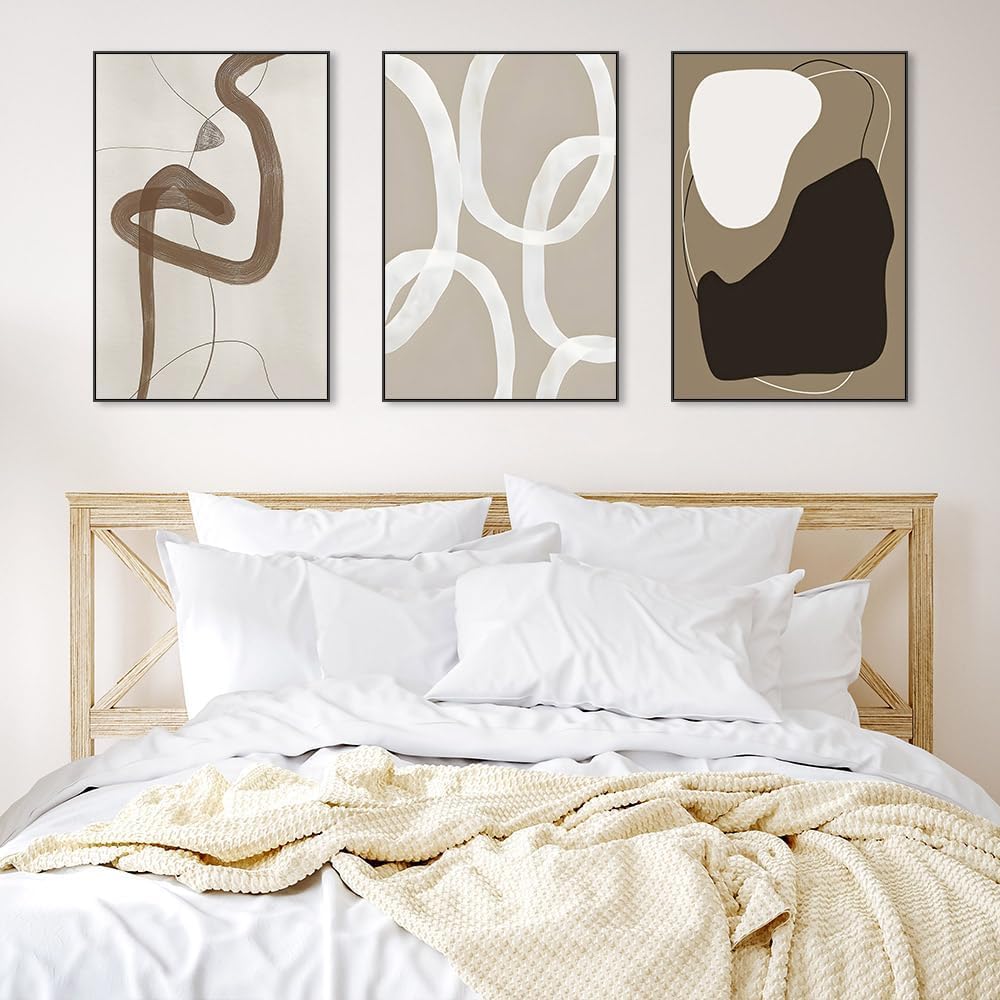 Skiennix Framed Canvas Wall Art Set - Abstract Paint Strokes in Black, White & Grey | 24" x 32" - Modern Bohemian Decor for Living Room, Bedroom & Office