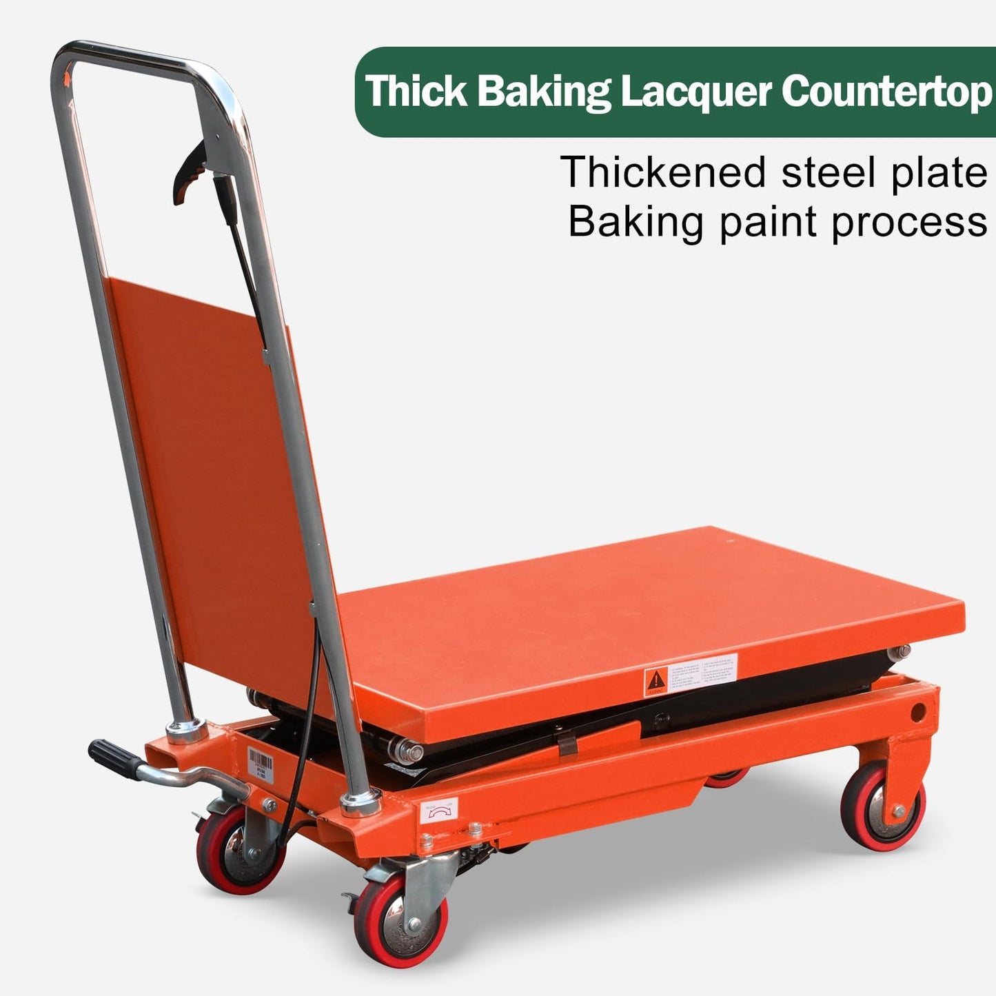 T Tory Carrier Hydraulic Manual Scissor Lift Table Cart, 330 lbs Capacity 43.3" Lifting Height, 4 Wheels Lift Table and Safety Back Guard for Material Handling