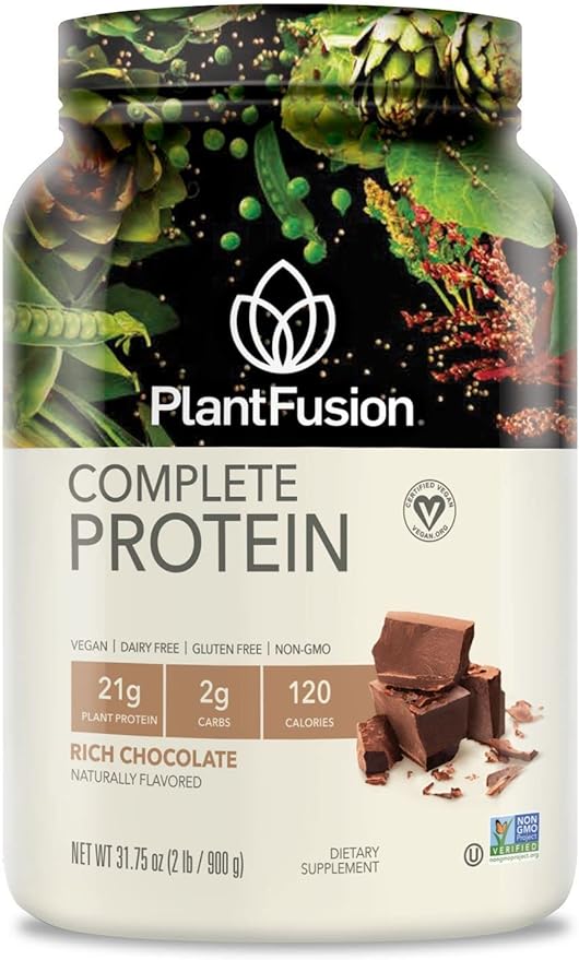 PlantFusion Complete Vegan Protein Powder - Plant Based With BCAAs, Digestive Enzymes and Pea Protein - Keto, Gluten Free, Soy Free, Non-Dairy, No Sugar, Non-GMO - Chocolate 2 lb