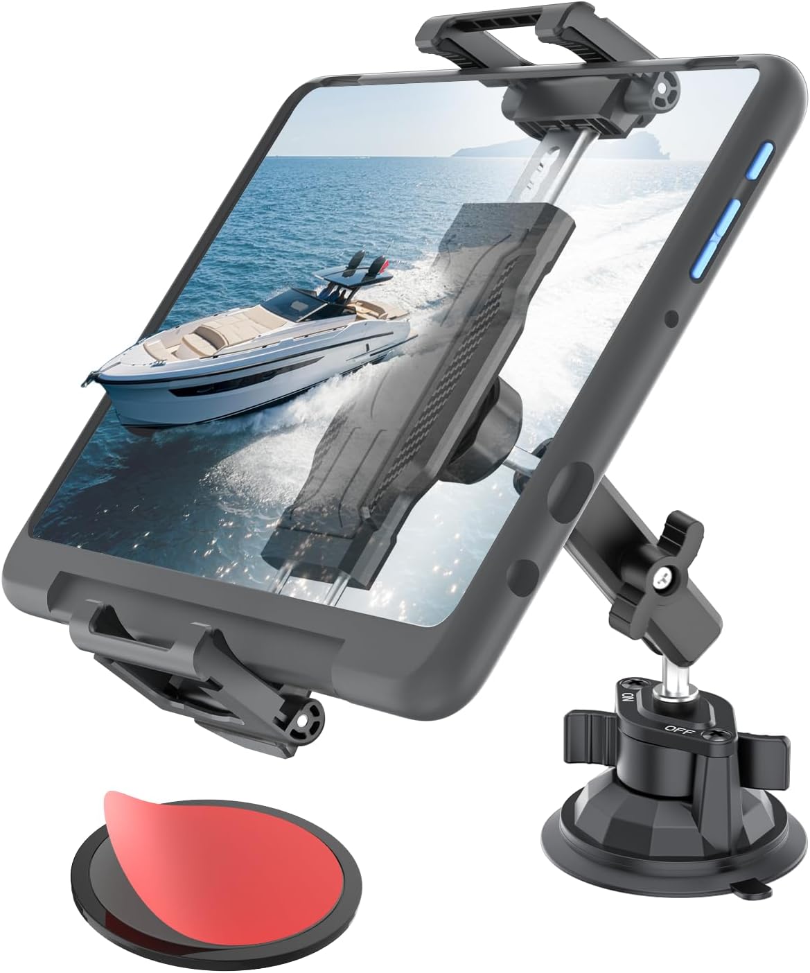 WISHCODE 66LBS 13 12.9, 6-15.6" Metal Tablet Mount for Boat, [Ultra-Deep Clamp] Vacuum Suction Cup, Boat Accessories
