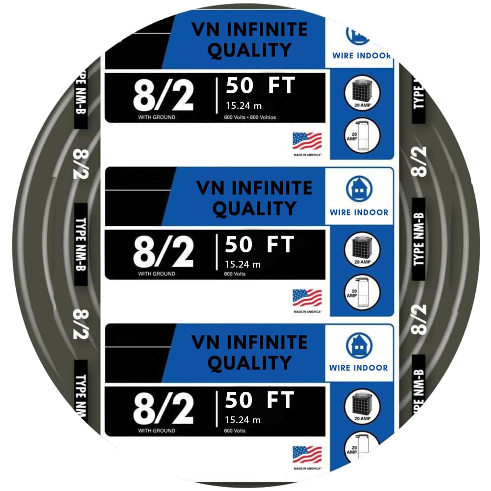 VN Infinite quality 8/2 NM-B Nonmetallic with Ground Sheathed Cable Residential Indoor Wire (50 Ft)