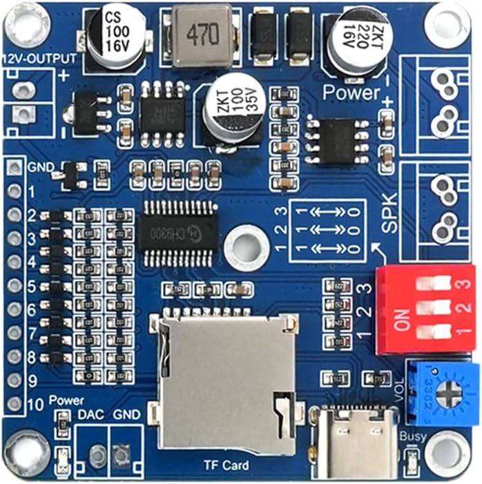 JRGKJCP 20W 32GB MP3 6-35V Programmable 10-Way Voice Playback Module, TF Card Sound Board USB Downloadable Music Player