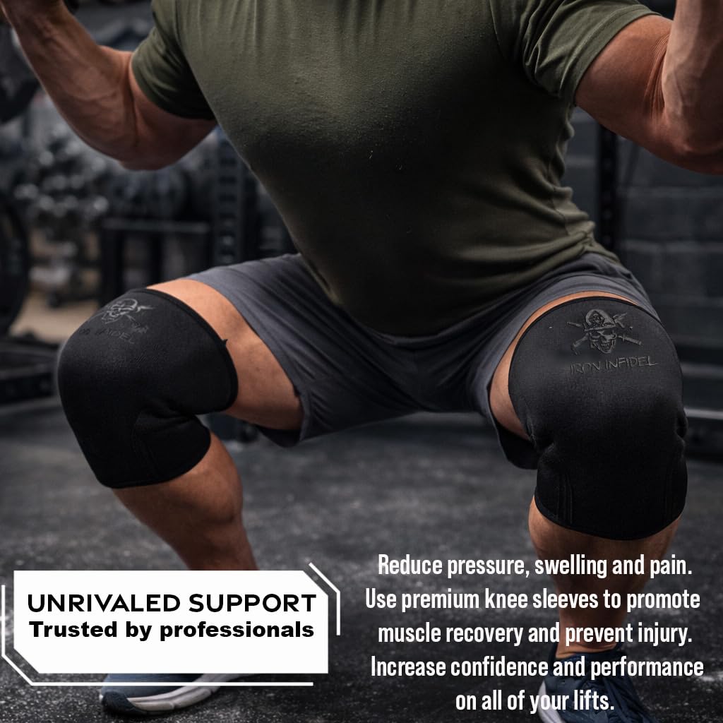 Knee Sleeves for Weightlifting & Powerlifting (7mm Pair) For Men & Women - Knee Wraps for Weight Lifting, Squats, Fitness, Gym Workout, Crossfit - IPF Approved Knee Compression Sleeve Support