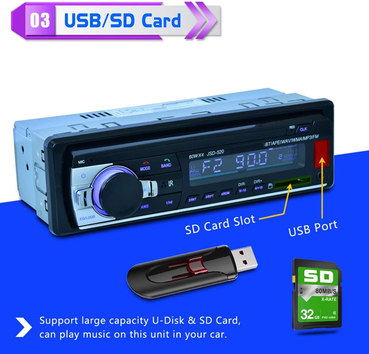 Eaglerich 12V MP3 MMC 1 Car Stereo FM Radio Audio Player Built in Bluetooth Phone with USB SD Port Car Radio Bluetooth