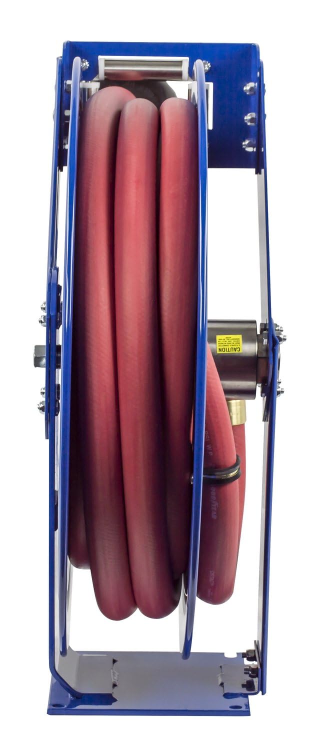 Coxreels TSHF-N-550 Retractable Fuel Hose Reel, T-Fuel Series ¾” x 50’, 300PSI-Easy-Maintenance Design with Brass Swivel and Multi-Position Mount Arm-Heavy Duty Steel Construction, Made in USA, Blue