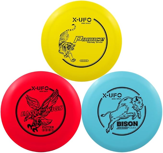 X-UFO Disc Golf Set - Disc Golf Pro Starter Set 3 Pack with Putter,Driver,Mid-Range,Mini Discs,157-175g for Training & Outdoor Sports (TPE-3RBY)