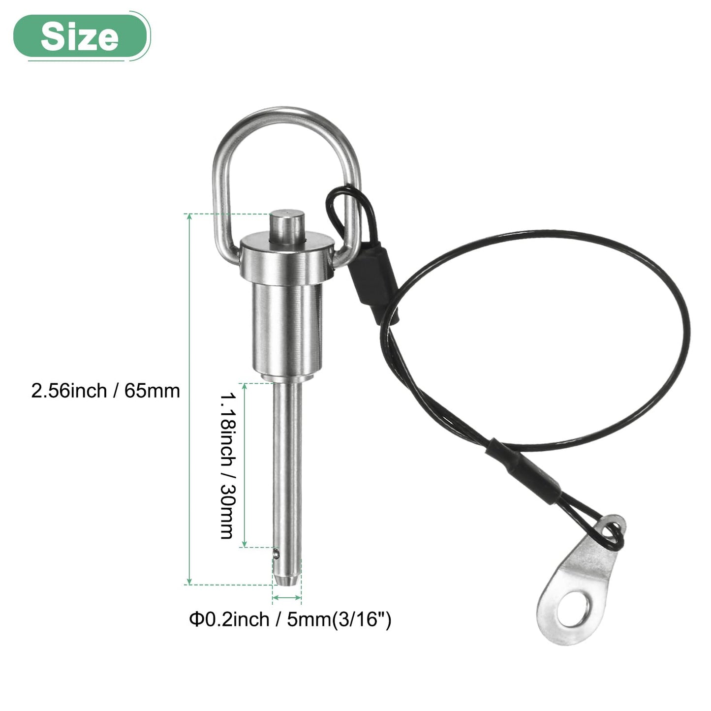 M METERXITY Push-Button Ball Locking Pin, 3/16" [5mm] Dia., 1-3/16"[30mm] Usage Length Ring Quick Release Lock Pins W Lanyard Cable for Speaker/Aviation/Gym/Machine [304 Stainless Steel]