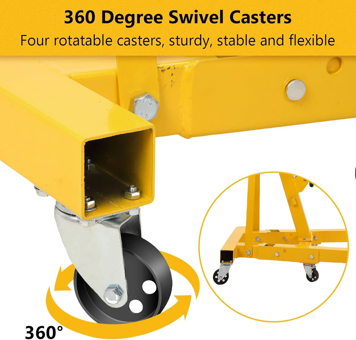 GarveeHome 2 Ton Cherry Picker Engine Hoist, Heavy Duty Folding Hydraulic Crane with 6 Casters & Lever for Auto Repair, Garage & Workshop, Yellow