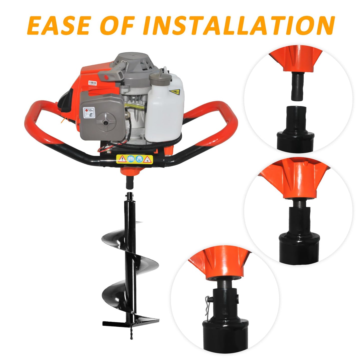 Ebikestar 72cc 4HP Gas Powered Post Hole Digger, Gas Earth Auger/Ice Auger, with 4""/8""/12"" Bits + 2 Extension Poles, 2-Stroke Gasoline Post Digger for Fence Garden Farm Plant (72CC)