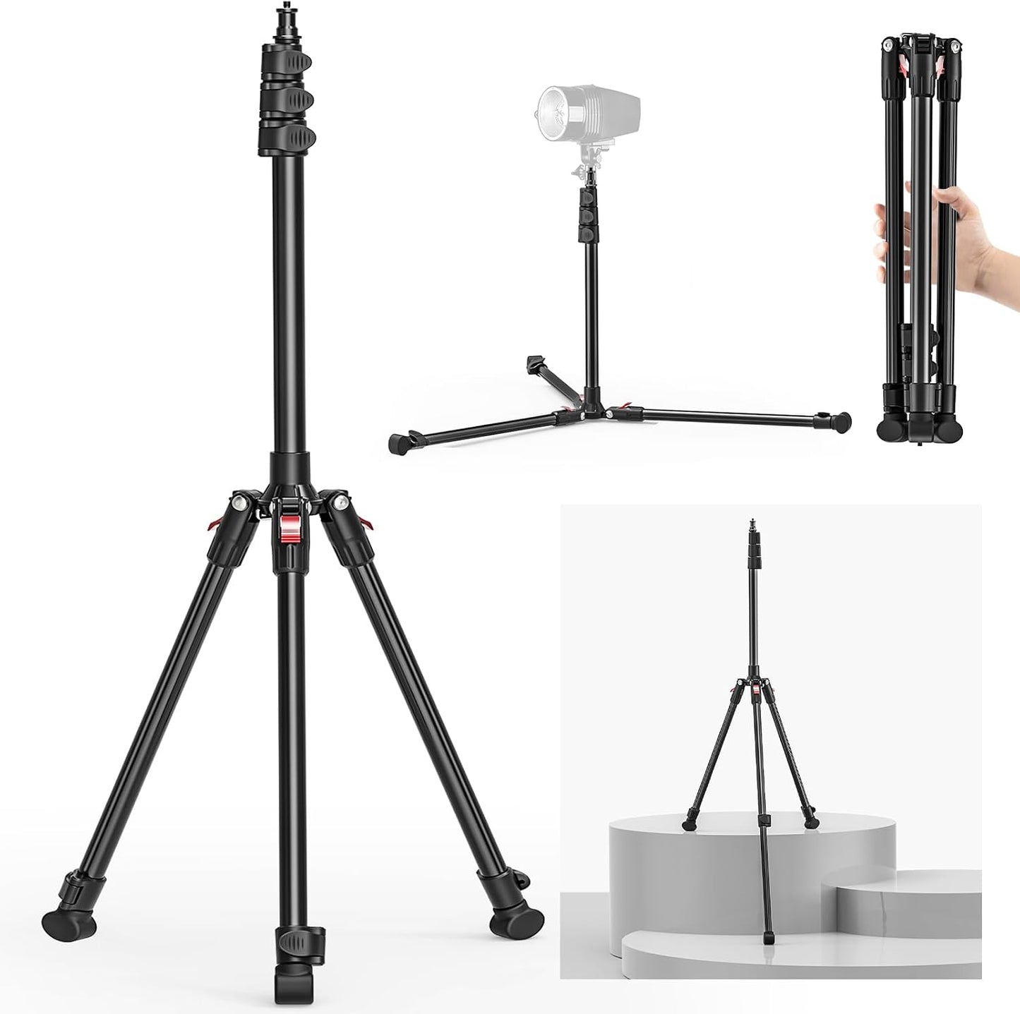 JUBOR 17.776.8" 1/4" 6.6lb, Photography Light Stand, Adjustable Aluminum Tripod Light Stands with Thread, Max Load