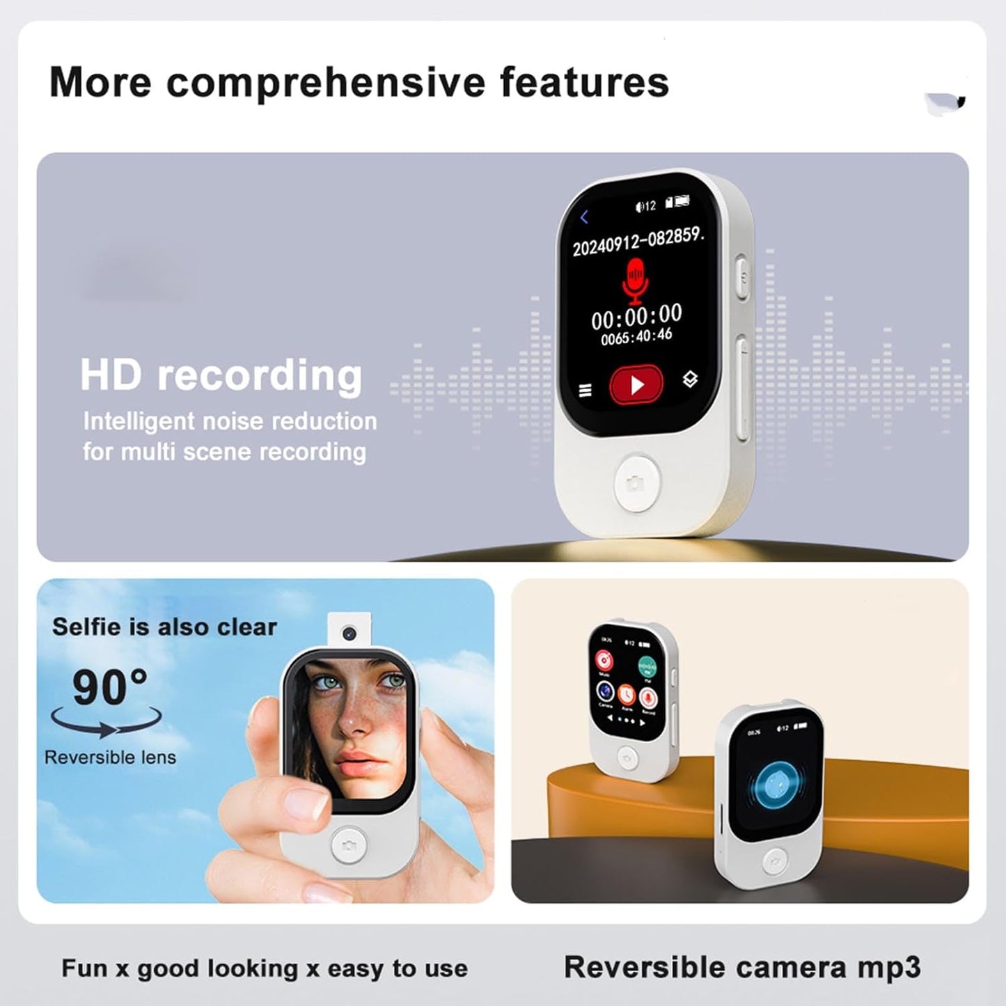 Bewinner Mp3 2.01 Inch 720p (8G Player, Touch Screen Video Recording Music Recording for Traveling Small Memory Card)