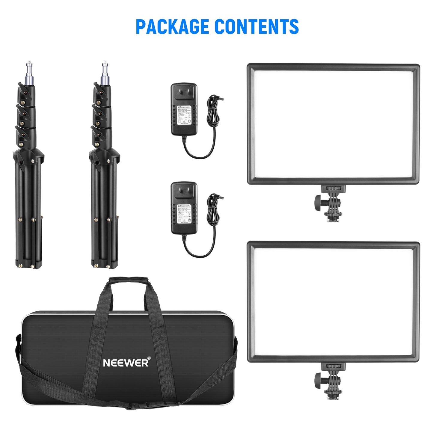 NEEWER 13" LED Video Light Panel Kit, 2 Pack Bi Color Dimmable with Tripod Stand, 4000mAh Battery, 3200K-5600K CRI97+, USB, for Studio/Streaming/YouTube, Black, NL-192AI