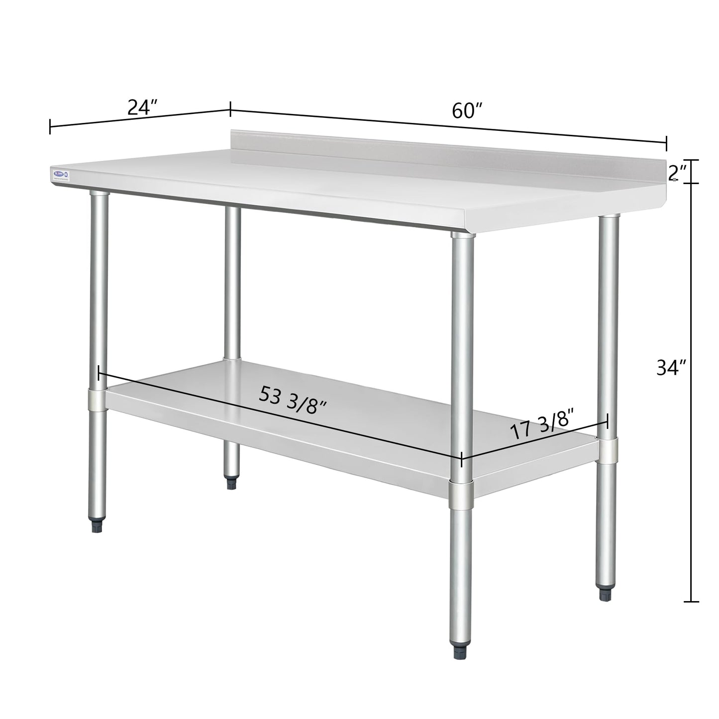 HARDURA Stainless Steel Table with Backsplash Metel Prep Table Commercial Kitchen Workbench 24x60 Inches NSF