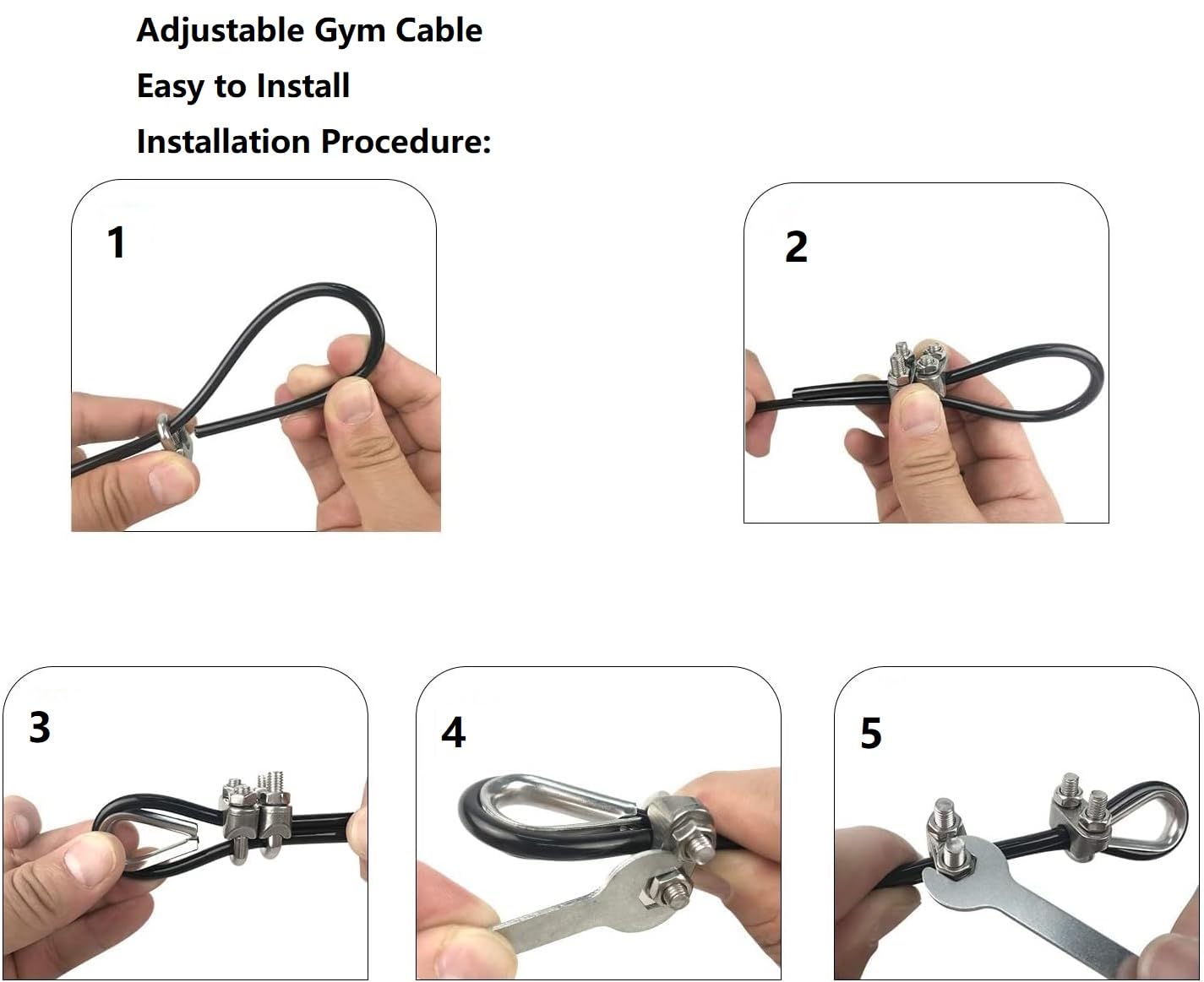 AIKESIWAY Adjustable Fitness Pulley Cable,Replacement Cable Machine Accessories,Cable Pulley Attachments for Gym -Thick 5mm(0.2inch) Heavy Duty Steel Wire Rope for Home Gym Cable (79 inches)