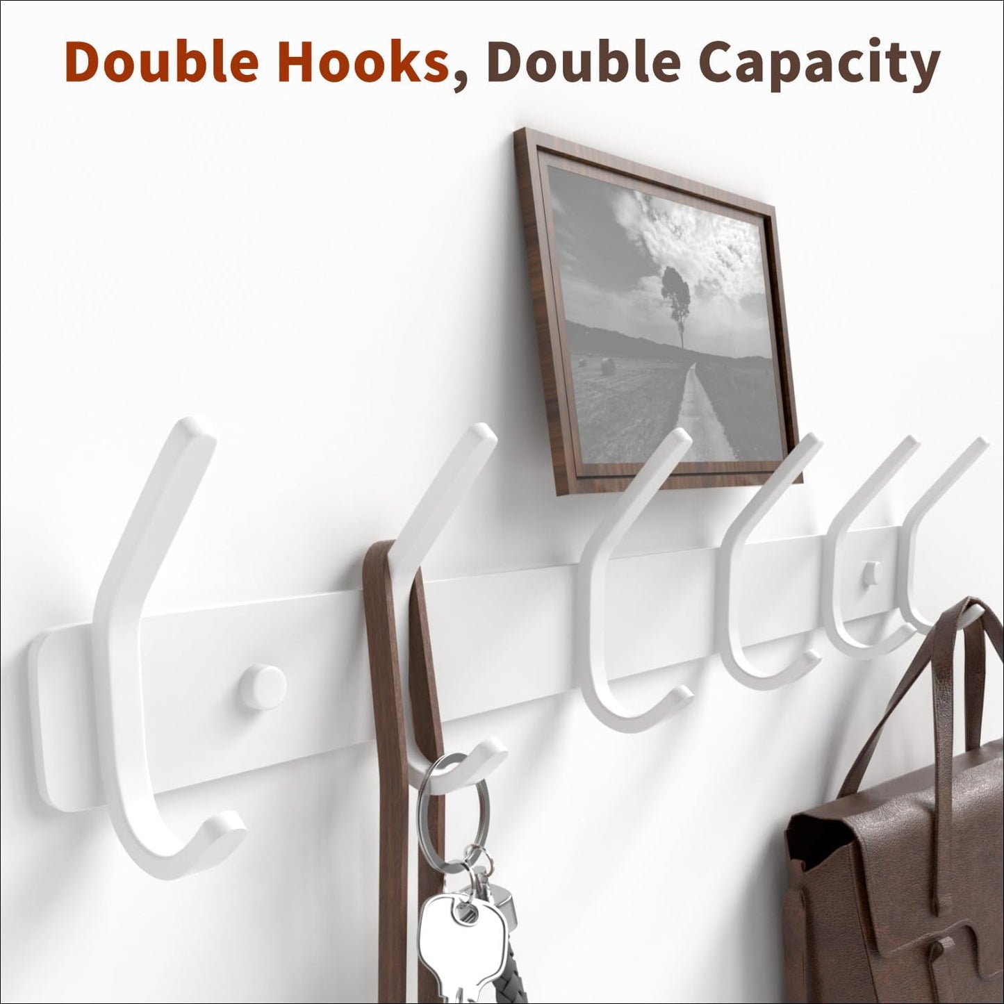 GWAAZXGZ Coat Rack Wall Mount Hooks - 15 Inch Matte White Metal 6-Hook Organizer Wall Mounted, Modern Kids Room, Entryway & Bathroom Hanger for Beach Towels, Coats, Purses, Bags (1 Pack)